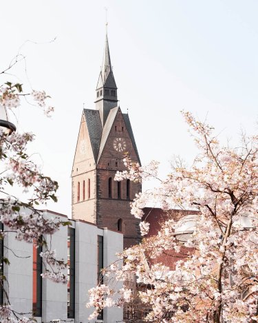 Frühling in Hannover: Blick auf die Marktkirche und den Landtag